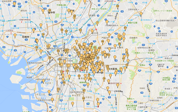 大阪市東部、東大阪エリア地図